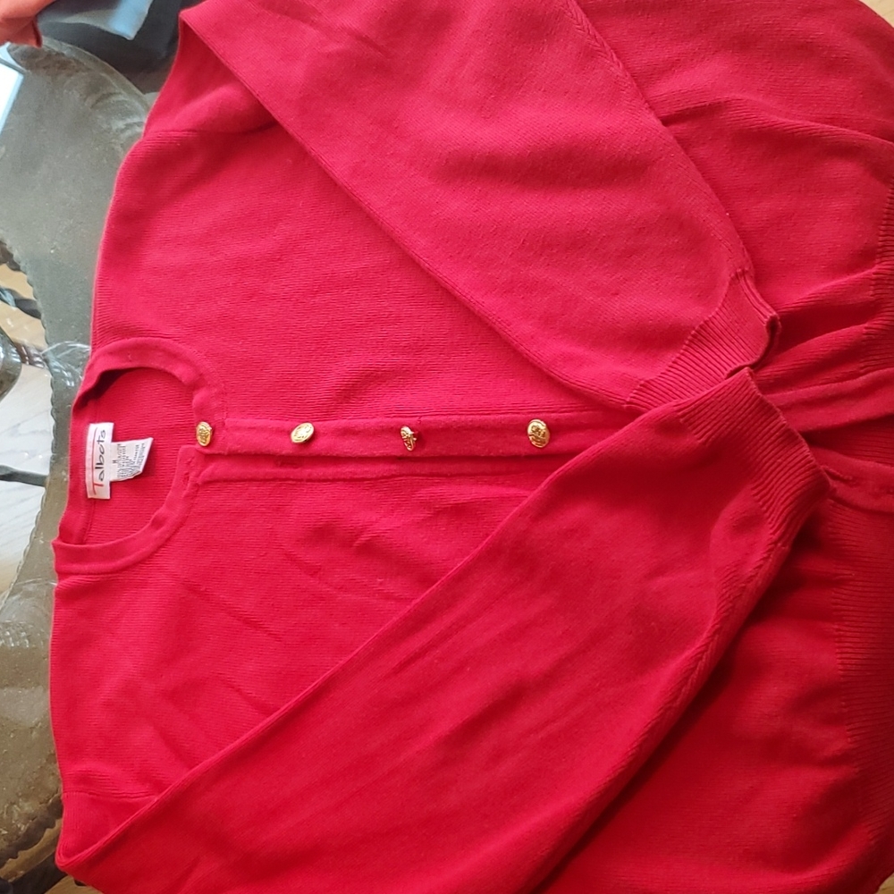 Red cardigan